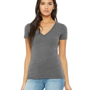 Front view of Ladies’ Jersey Short-Sleeve Deep V-Neck T-Shirt