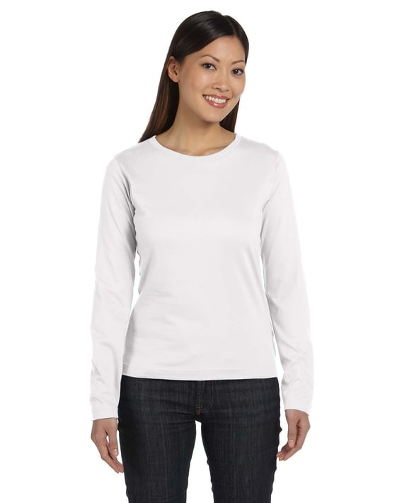 Front view of Ladies’ Premium Jersey Long-Sleeve T-Shirt