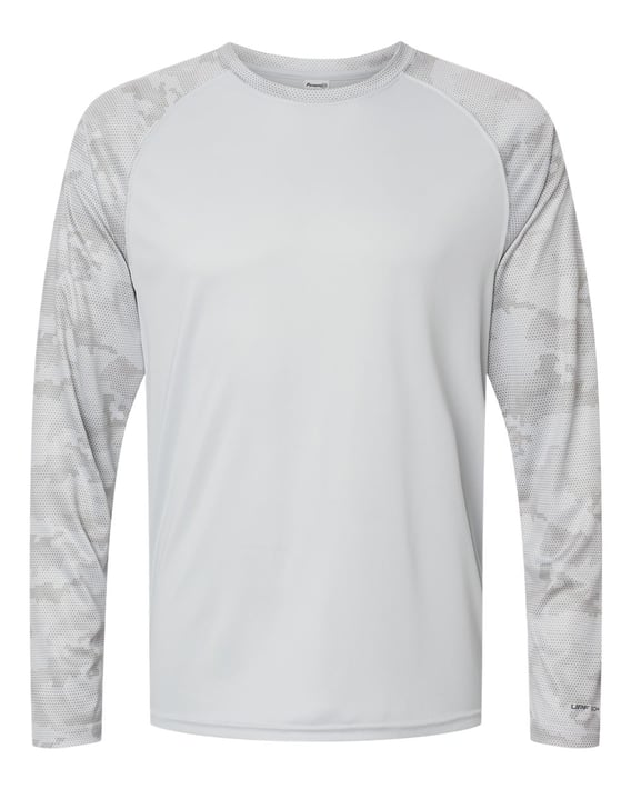 Front view of Cayman Performance Camo Colorblocked Long Sleeve T-Shirt