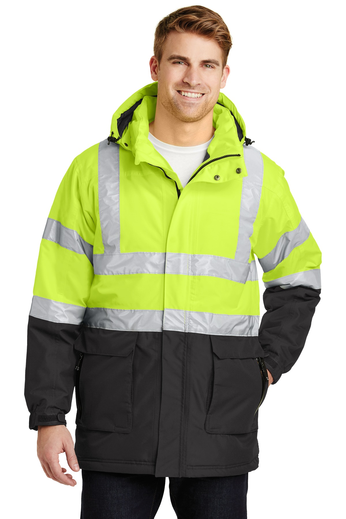Front view of ANSI 107 Class 3 Safety Heavyweight Parka