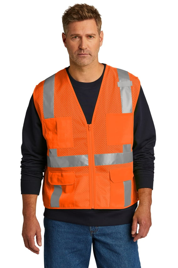 Front view of ANSI 107 Class 2 Mesh Six-Pocket Zippered Vest