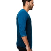 Side view of Unisex 5.2 Oz. 3/4-Sleeve Triblend Over-Dyed Raglan