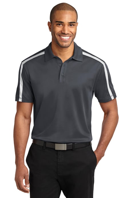 Front view of Silk Touch Performance Colorblock Stripe Polo
