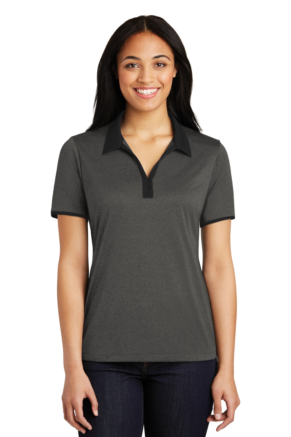 Front view of Ladies Heather Contender™ Contrast Polo