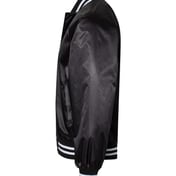 Side view of Satin Baseball Jacket Striped Trim