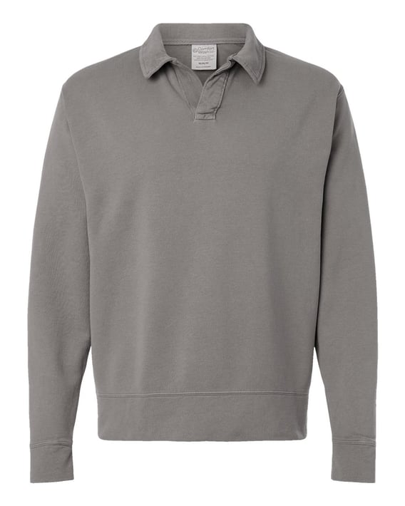 Front view of Garment-Dyed Polo Collar Sweatshirt