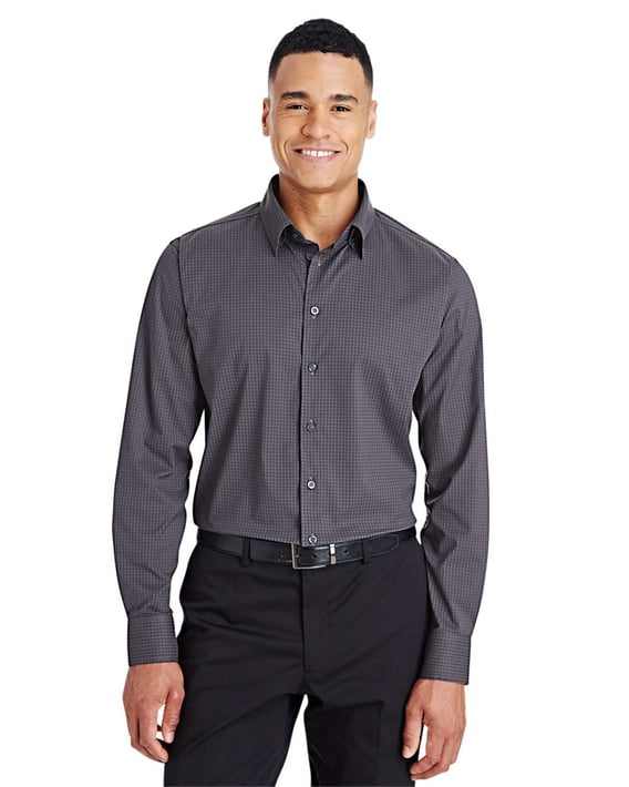 Front view of CrownLux Performance® Tonal Mini Check Woven Dress Shirt