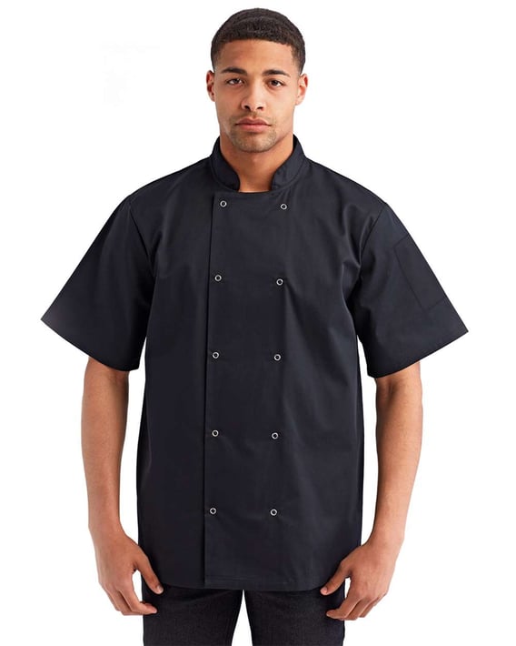 Front view of Ten Studded Front Chef Short Sleeve Coat