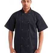 Front view of Ten Studded Front Chef Short Sleeve Coat