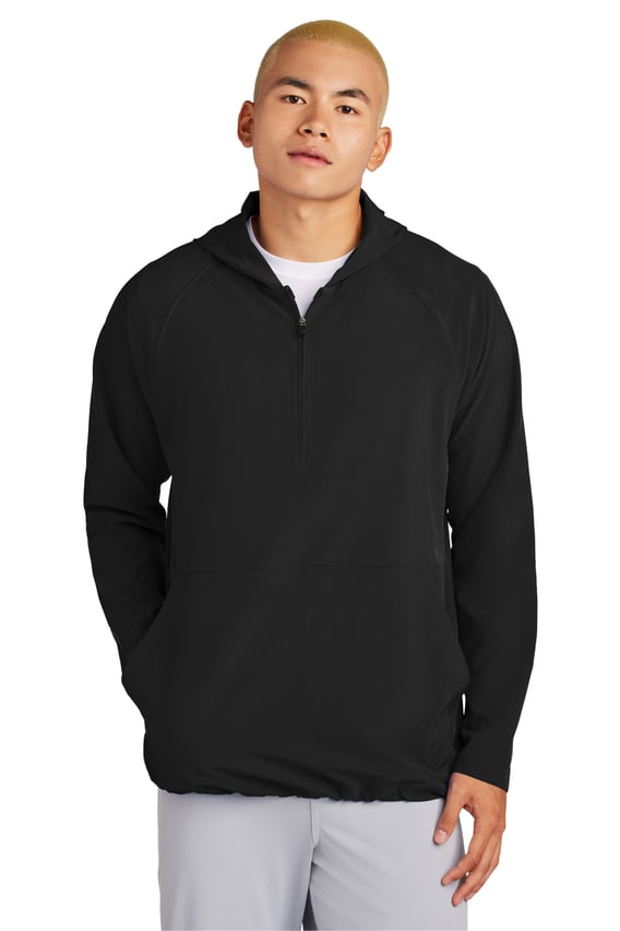 Front view of Repeat 1/2-Zip Long Sleeve Hooded Jacket