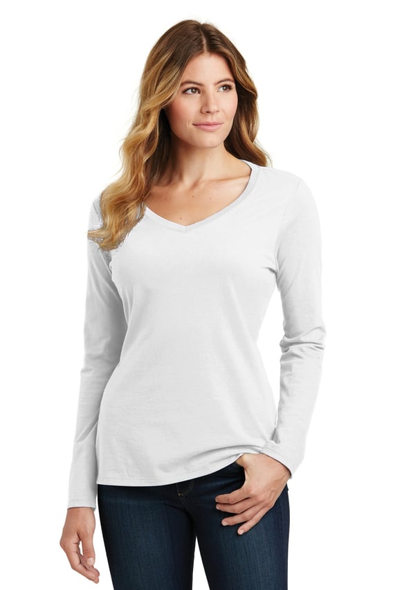 Front view of Ladies Long Sleeve Fan Favorite V-Neck Tee