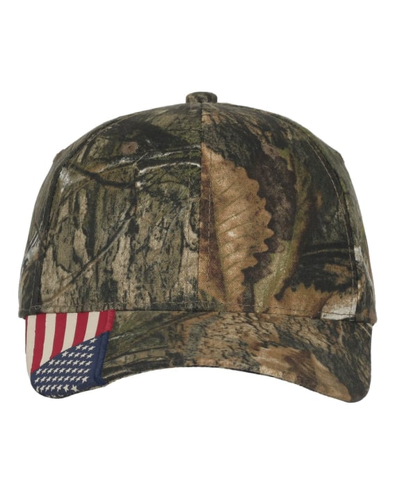 Front view of Camo With Flag Visor Cap