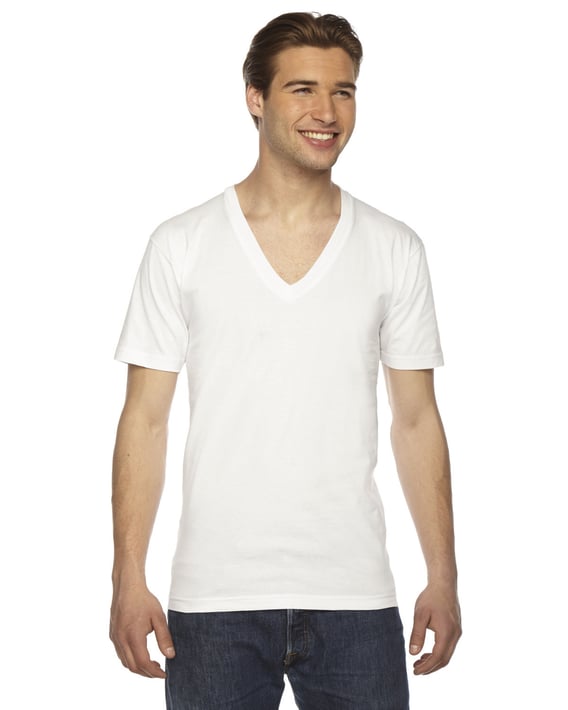 Front view of Unisex USA Made Fine Jersey Short-Sleeve V-Neck T-Shirt