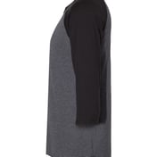 Side view of Premium Blend Ringspun Three-Quarter Sleeve Raglan Baseball T-Shirt