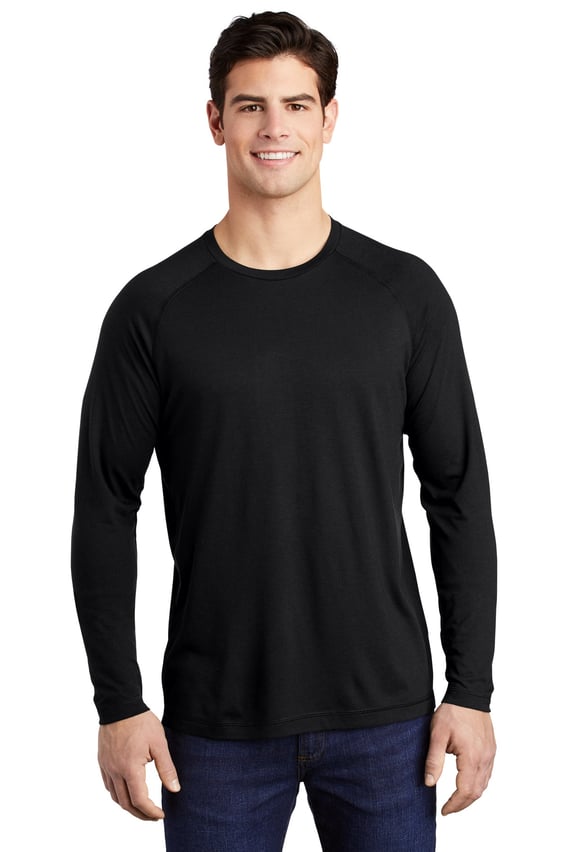Front view of PosiCharge ® Long Sleeve Tri-Blend Wicking Raglan Tee