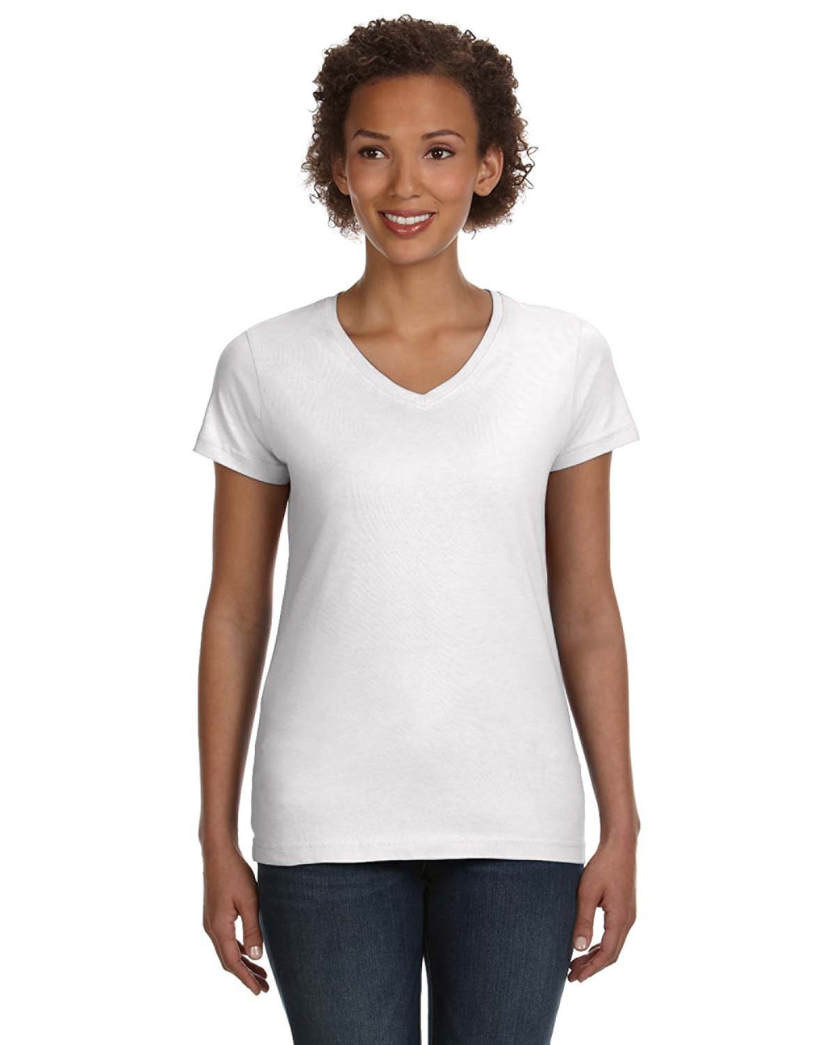 Front view of Ladies’ V-Neck Fine Jersey T-Shirt