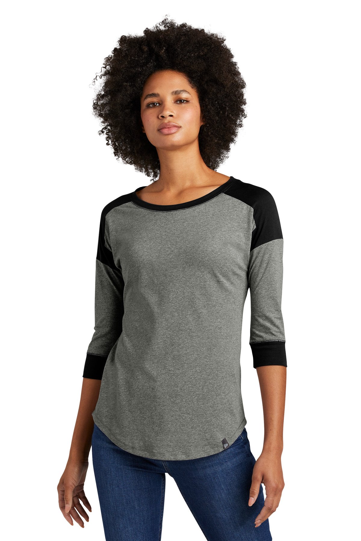 Front view of Women’s Heritage Blend 3/4-Sleeve Baseball Raglan Tee
