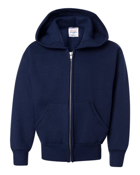 Front view of EcoSmart® Youth Full-Zip Hooded Sweatshirt