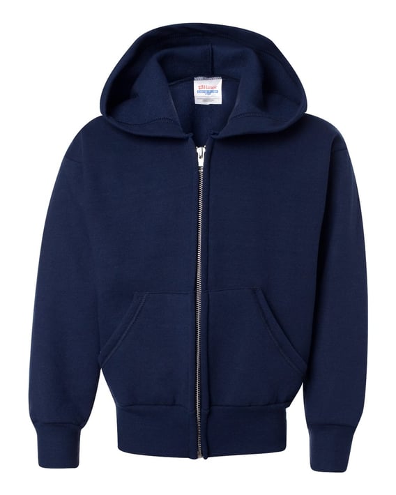 Front view of EcoSmart® Youth Full-Zip Hooded Sweatshirt