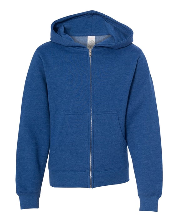 Front view of Youth Midweight Full-Zip Hooded Sweatshirt