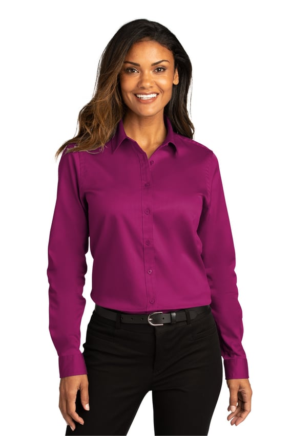 Front view of Ladies Long Sleeve SuperPro React Twill Shirt
