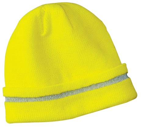Front view of Enhanced Visibility Beanie With Reflective Stripe
