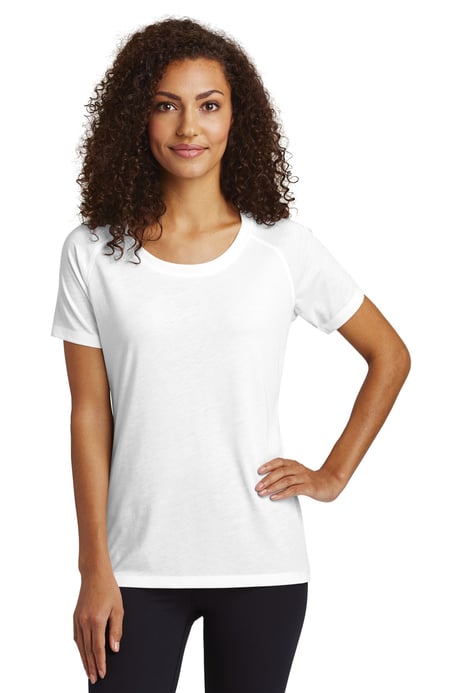 Front view of Women's PosiCharge &reg; Tri-Blend Wicking Scoop Neck Raglan Tee