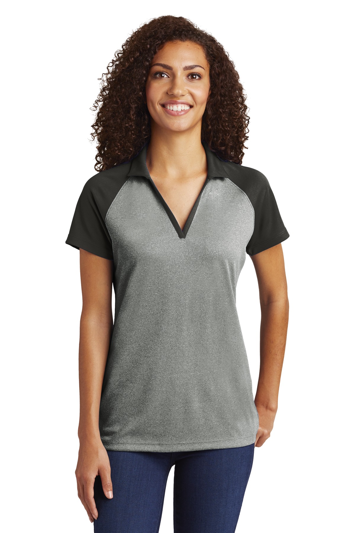 Front view of Women’s PosiCharge ® RacerMesh ® Raglan Heather Block Polo