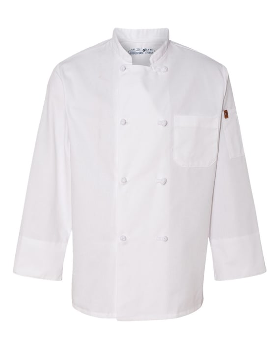 Front view of Eight Knot Button Chef Coat With Thermometer Pocket