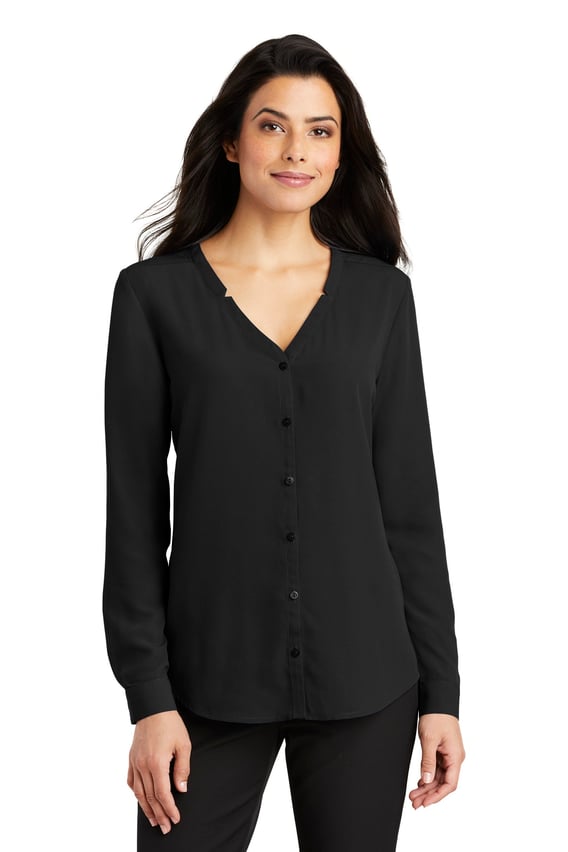 Front view of Women’s Long Sleeve Button-Front Blouse
