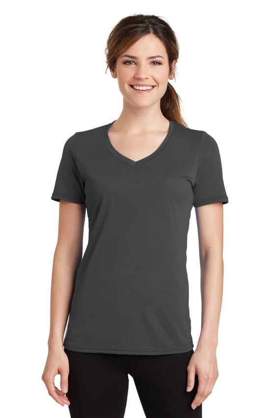 Front view of Ladies Performance Blend V-Neck Tee