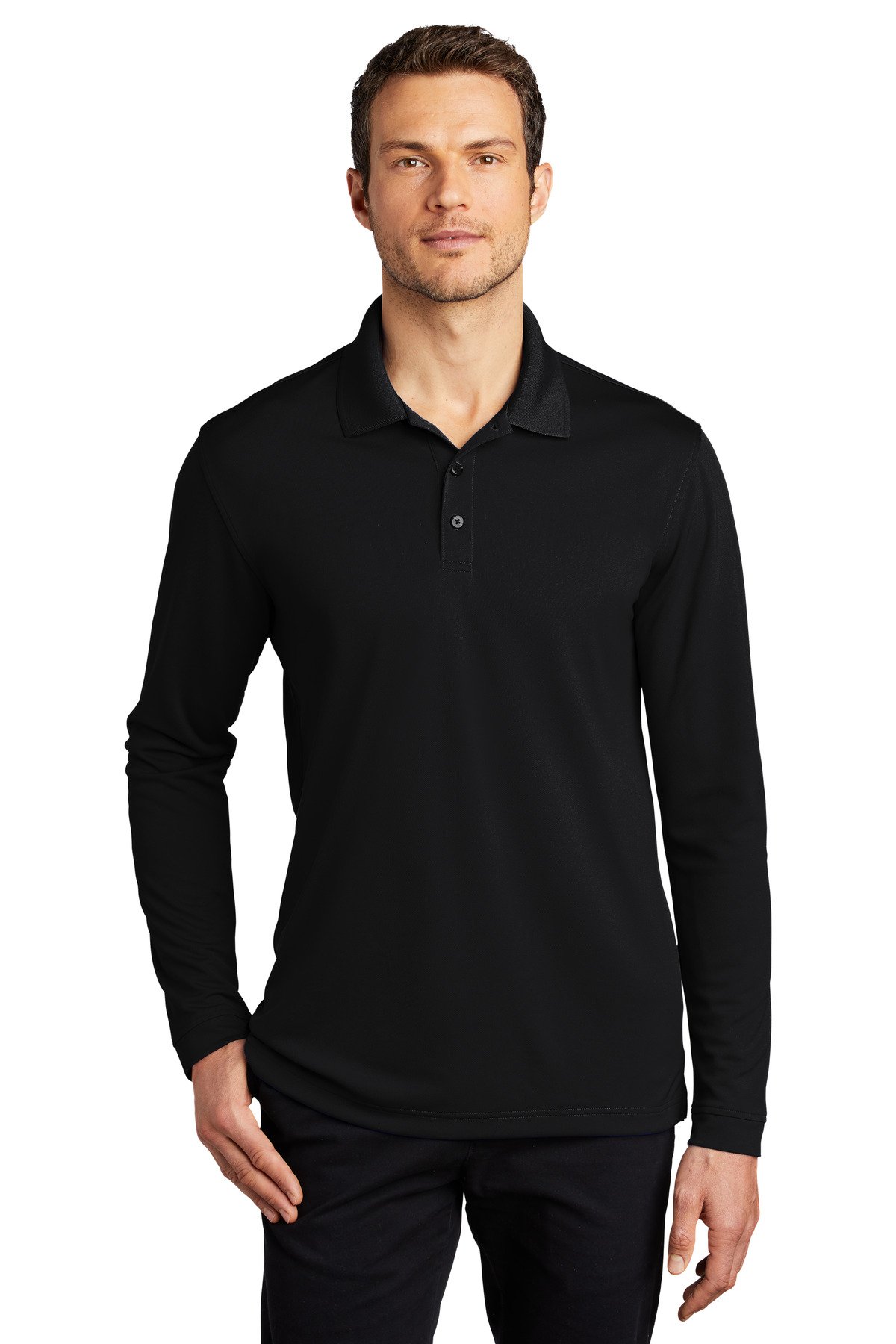 Front view of Dry Zone ® UV Micro-Mesh Long Sleeve Polo