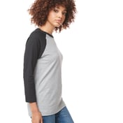 Side view of Unisex CVC 3/4 Sleeve Raglan Baseball T-Shirt
