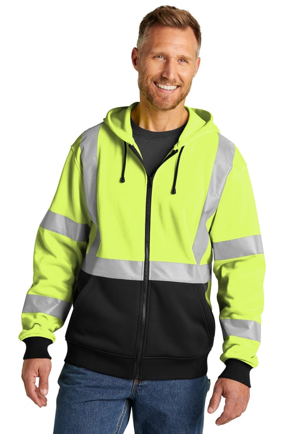 Front view of A107 Class 3 Heavy-Duty Fleece Full-Zip Hoodie