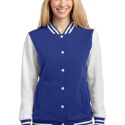 Front view of Ladies Fleece Letterman Jacket