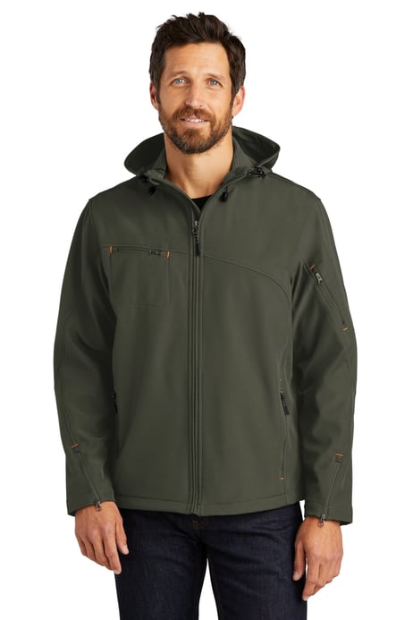 Front view of Textured Hooded Soft Shell Jacket