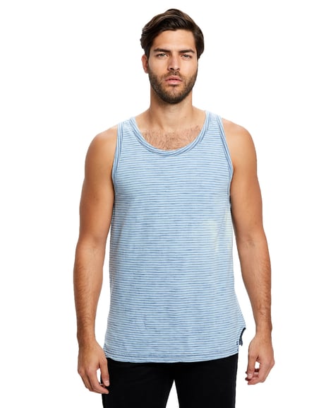 Front view of Men's Indigo Striped Tank