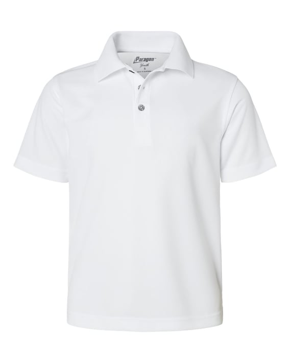 Front view of Youth Saratoga Performance Mini Mesh Polo
