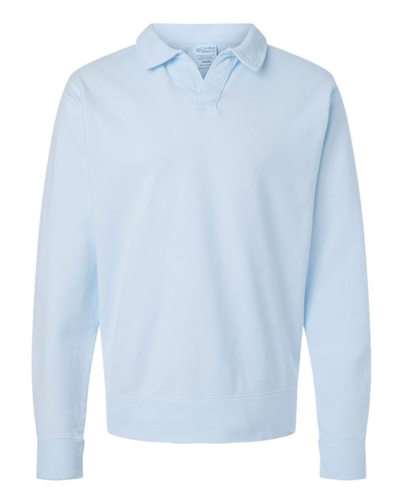 Front view of Garment-Dyed Polo Collar Sweatshirt