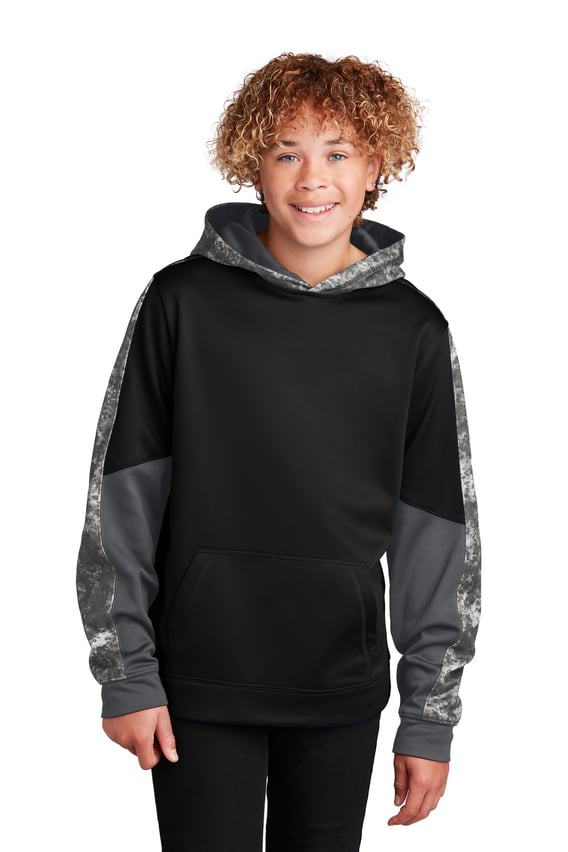 Front view of Youth Sport-Wick&reg; Mineral Freeze Fleece Colorblock Hooded Pullover