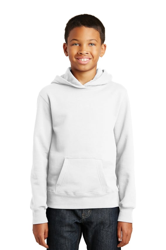 Front view of Youth Fan Favorite Fleece Pullover Hooded Sweatshirt