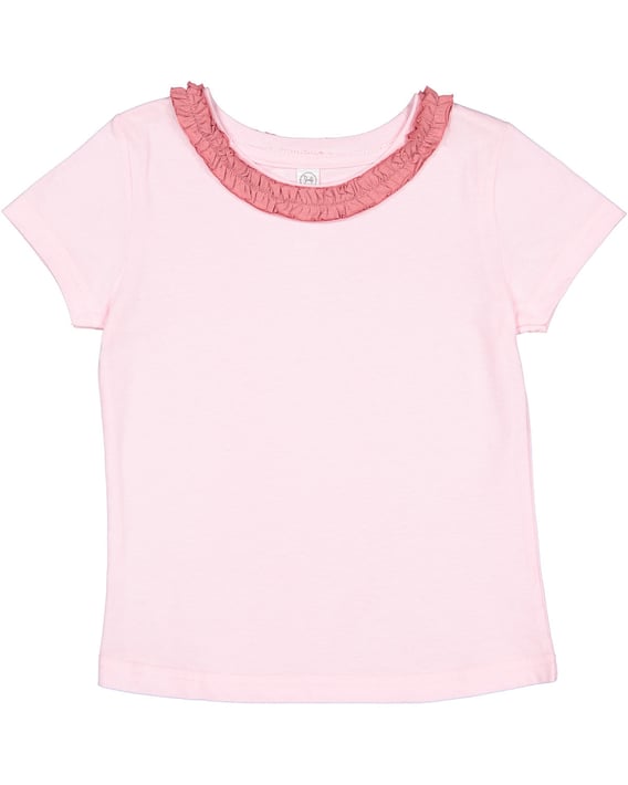 Front view of Toddler Girls’ Ruffle Neck T-Shirt