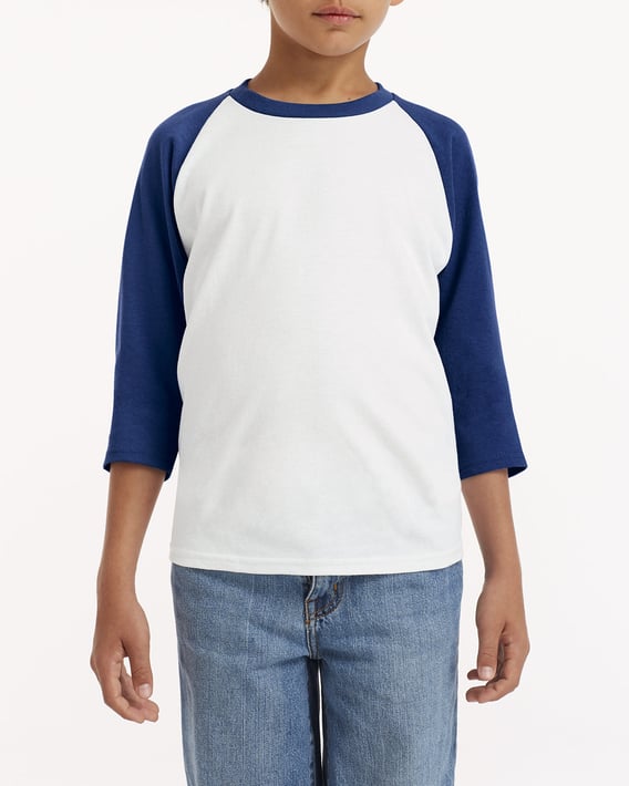 Front view of Youth Heavy Cotton™ 3/4-Raglan Sleeve T-Shirt