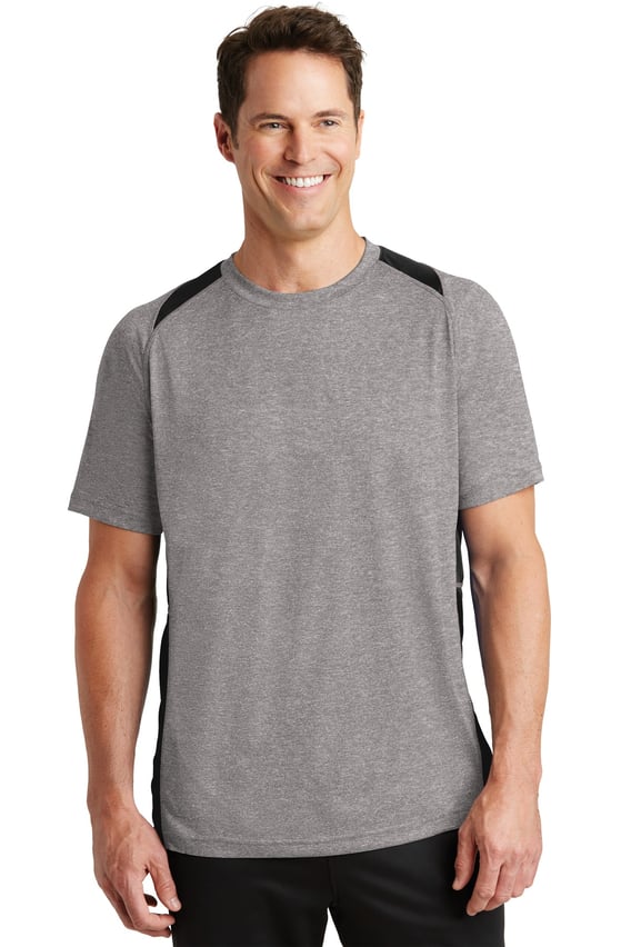 Front view of Heather Colorblock Contender Tee