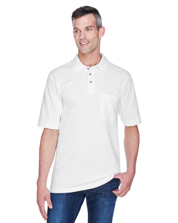 Front view of Adult 6 Oz. Ringspun Cotton Piqué Hort-Sleeve Pocket Polo