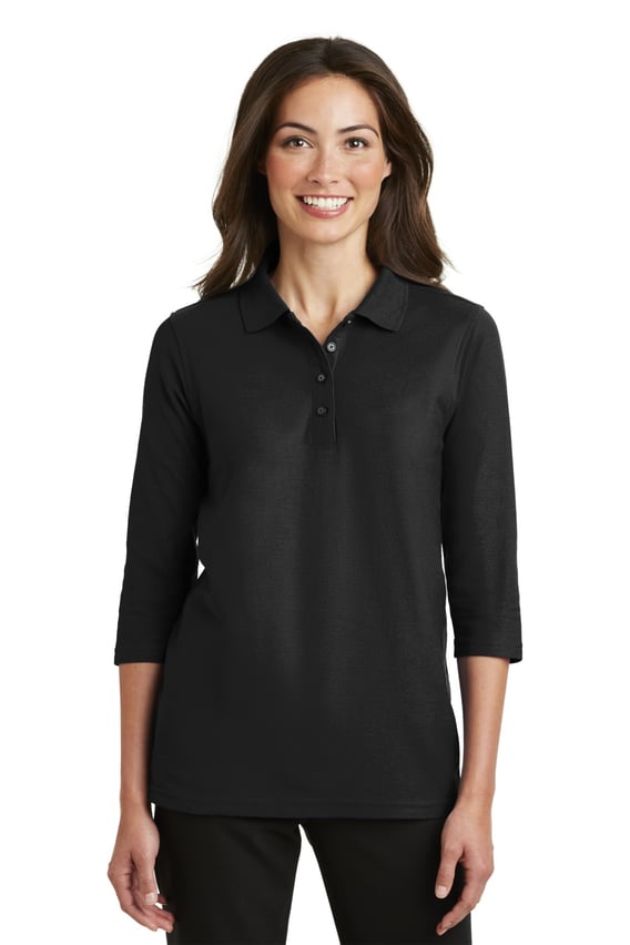 Front view of Ladies Silk Touch 3/4-Sleeve Polo