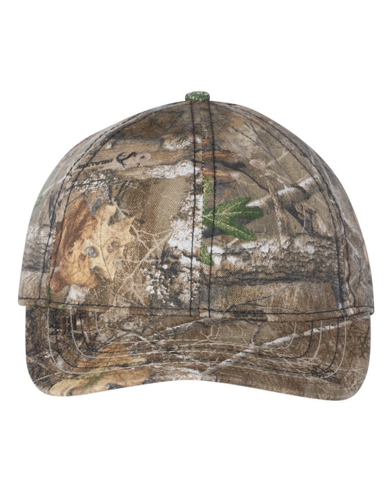 Front view of Camo Cap With American Flag Undervisor