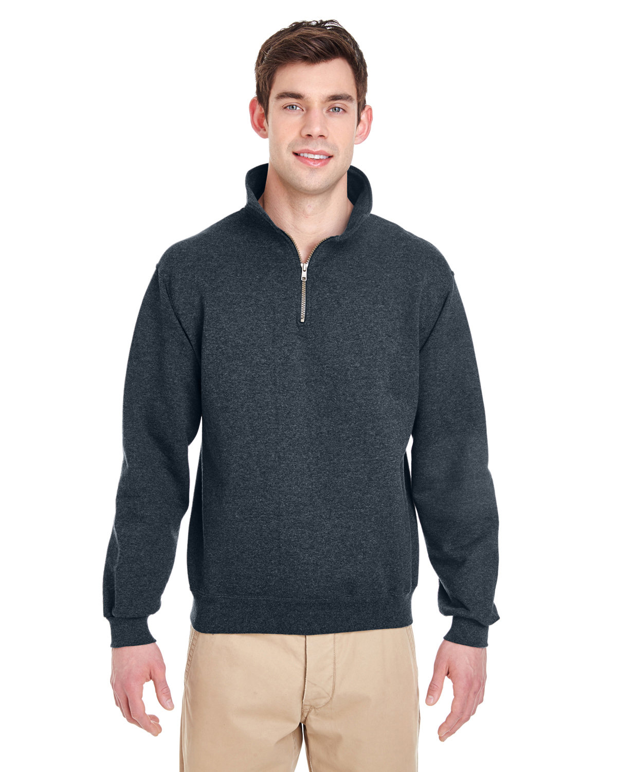 Front view of Adult Super Sweats® NuBlend® Fleece Quarter-Zip Pullover