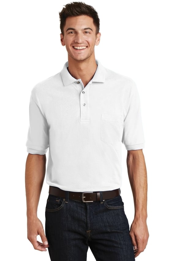 Front view of Heavyweight Cotton Pique Polo With Pocket