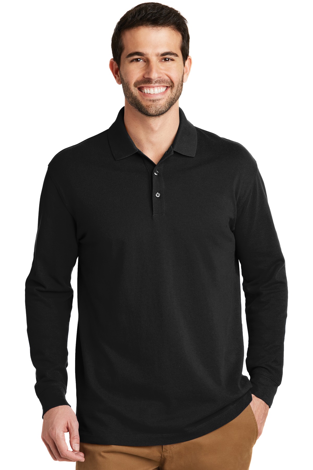 Front view of EZCotton® Long Sleeve Polo